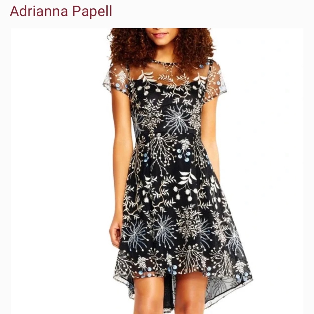Adrianna Papell Ethereal Fit + Flare Dress  • Black floral  Size 8